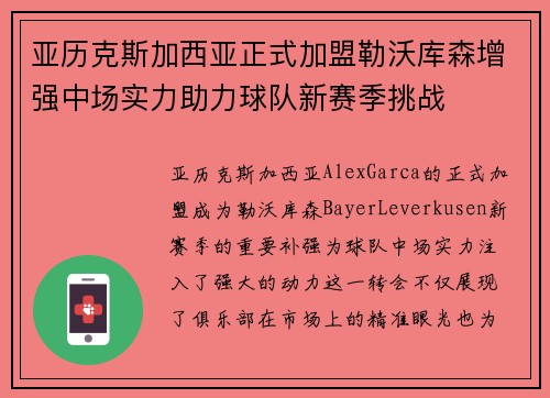 亚历克斯加西亚正式加盟勒沃库森增强中场实力助力球队新赛季挑战